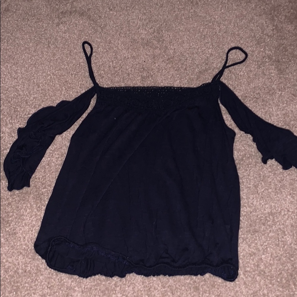 Navy blue tank top with off the shoulder detail